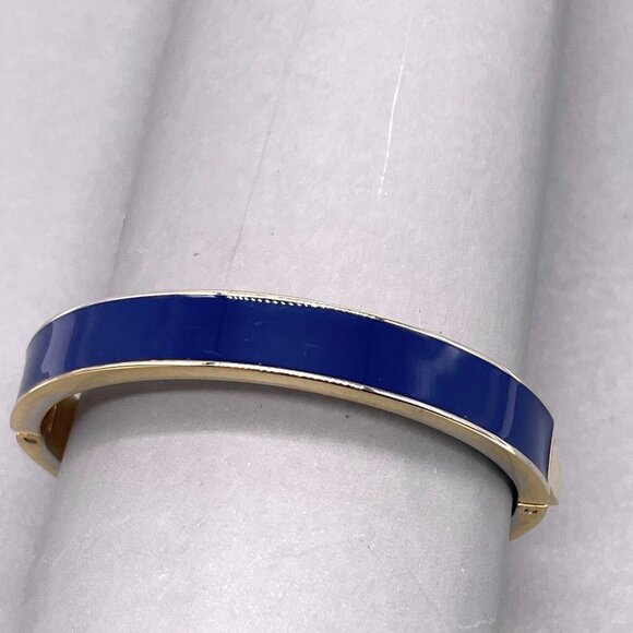 J. Crew Blue Enamel Hinged Bangle Bracelet Gold Tone - Picture 1 of 7